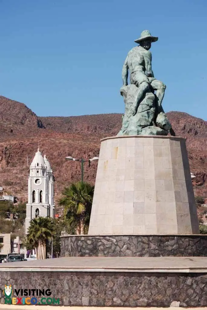 Guaymas Sonora port statue and cathedral