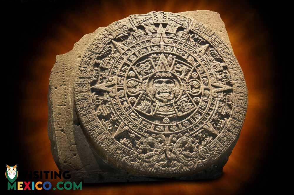 The Aztec Sun Calendar is a large monolithic sculpture that was excavated in the Zacalo Mexico City Main Square on December 17, 1790