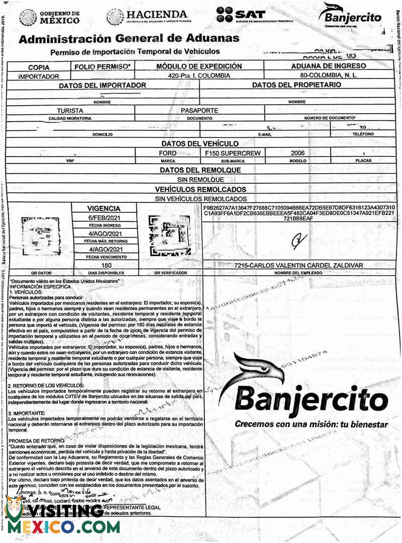 TIP-Vehicle Permit for Mexico