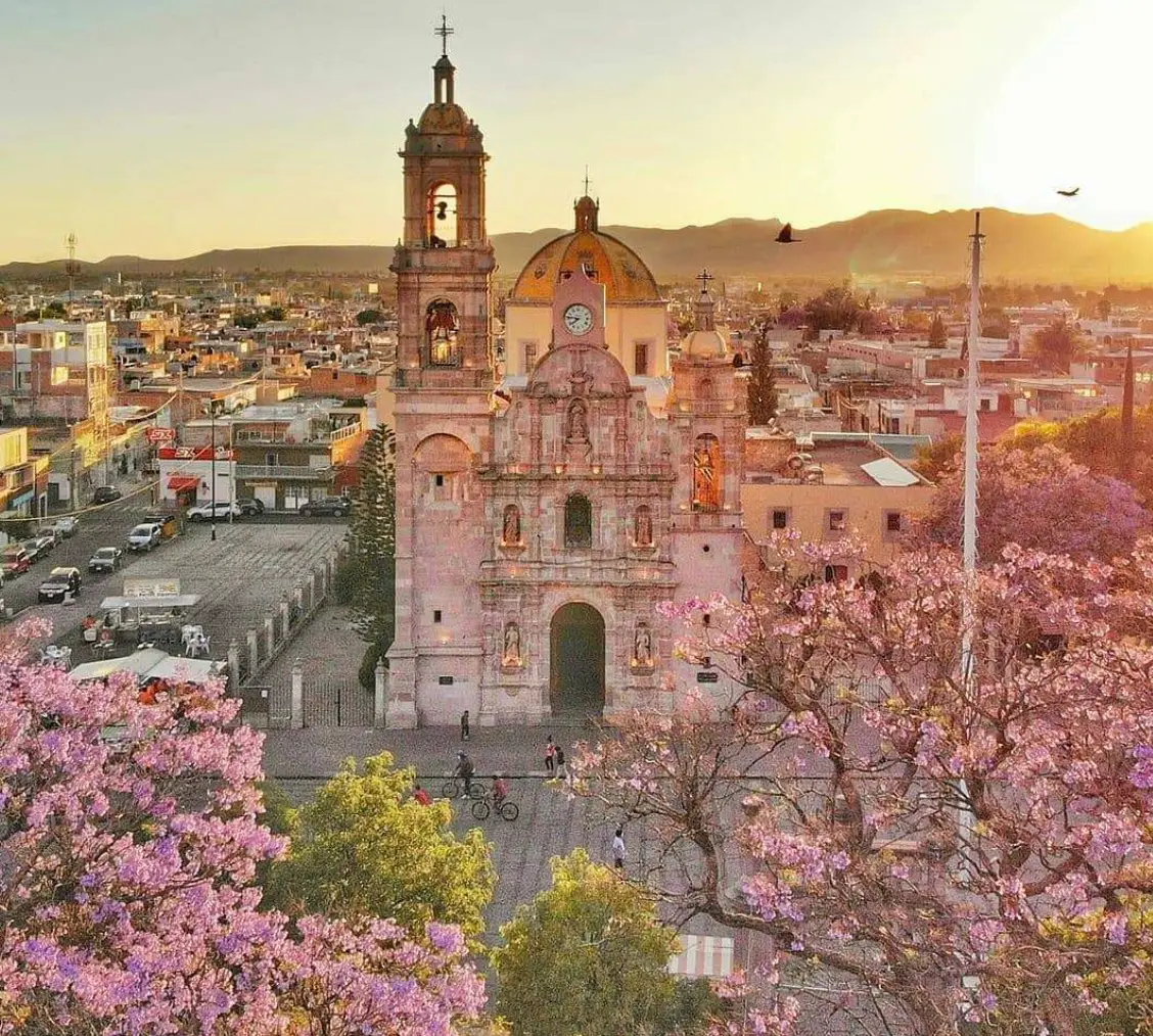 Colorful Aguascalientes downtown aerial view