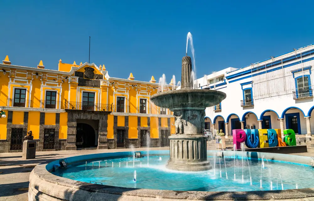Puebla Centro with Puebla sign