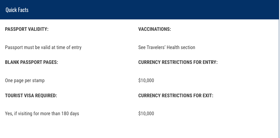 Quick Facts for Tourist Travel to Mexico