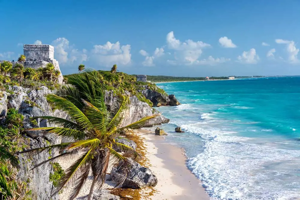 Tulum ruins overlooking the Caribbean Sea in Mexico